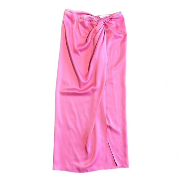 Wayf Inez Satin Midi Skirt In Bubblegum Pink Size XS - Picture 2 of 7